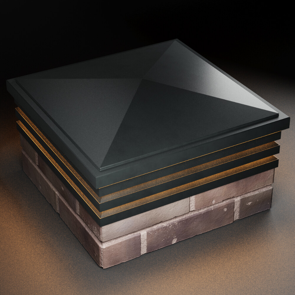 Колпак Zking Бона ХайТек Черный на столб 2х2 кирпича (513х513мм) с подсветкой в Ставрополе фото