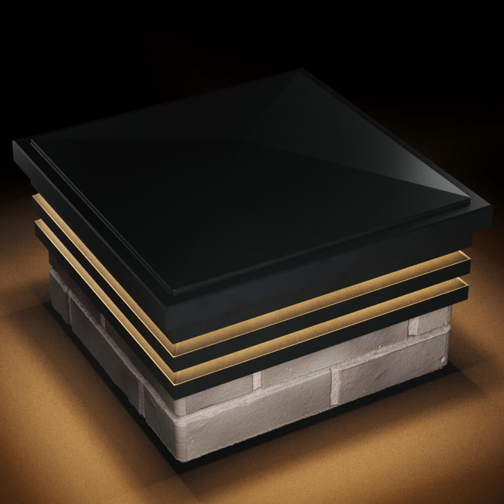 Колпак Zking Бона ХайТек Черный на столб 1.5х1.5 кирпича (385х385мм) с подсветкой в Ставрополе фото