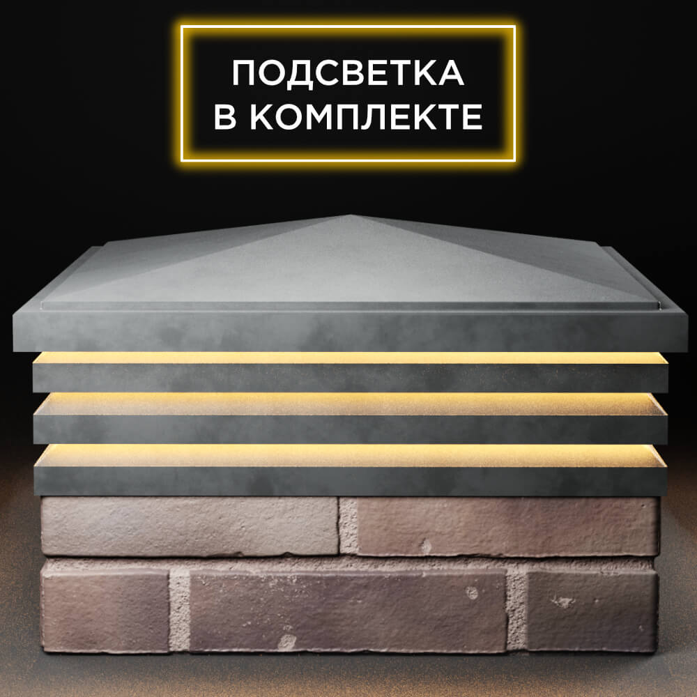 Колпак Zking Бона ХайТек Серый на столб 2х2 кирпича (513х513мм) с подсветкой Ставрополь фото