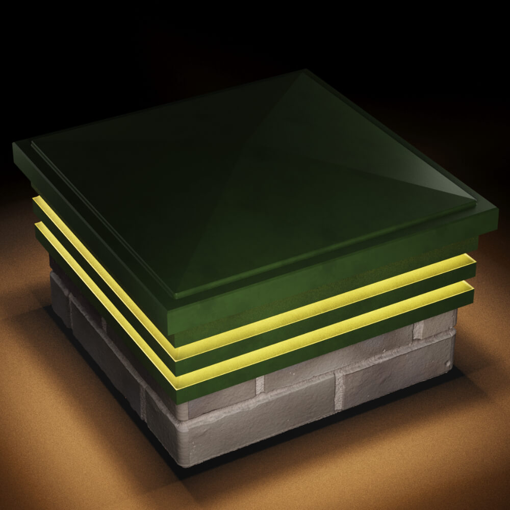 Колпак Zking Бона ХайТек Зеленый на столб 1.5х1.5 кирпича (385х385мм) с подсветкой в Ставрополе фото