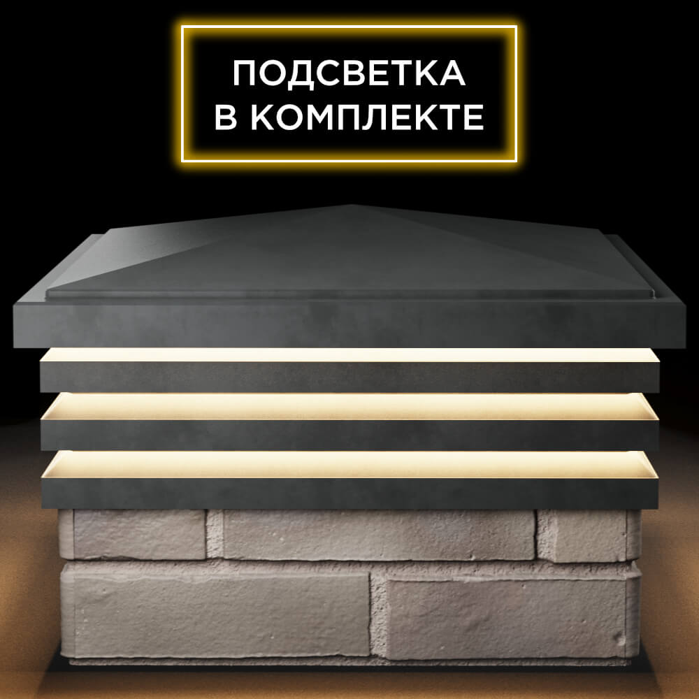 Колпак Zking Бона ХайТек Серый на столб 1.5х1.5 кирпича (385х385мм) с подсветкой Ставрополь фото