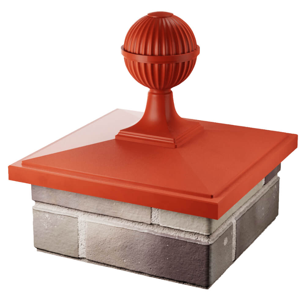 Колпак Zking БонаМоно Красный с шаром на столб 1.5х1.5 кирпича (385х385, 400х400мм) в сборе в Ставрополе фото