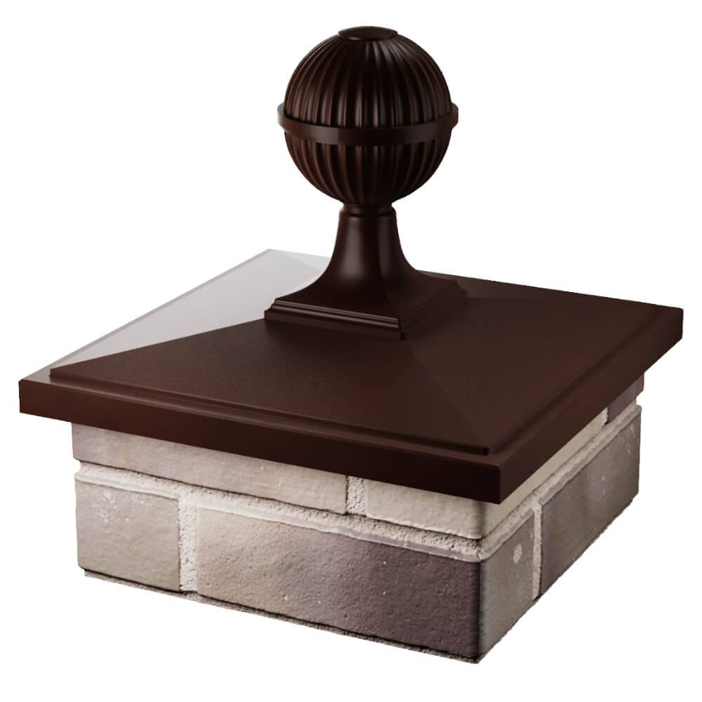 Колпак Zking БонаМоно Коричневый с шаром на столб 1.5х1.5 кирпича (385х385, 400х400мм) в сборе в Ставрополе фото