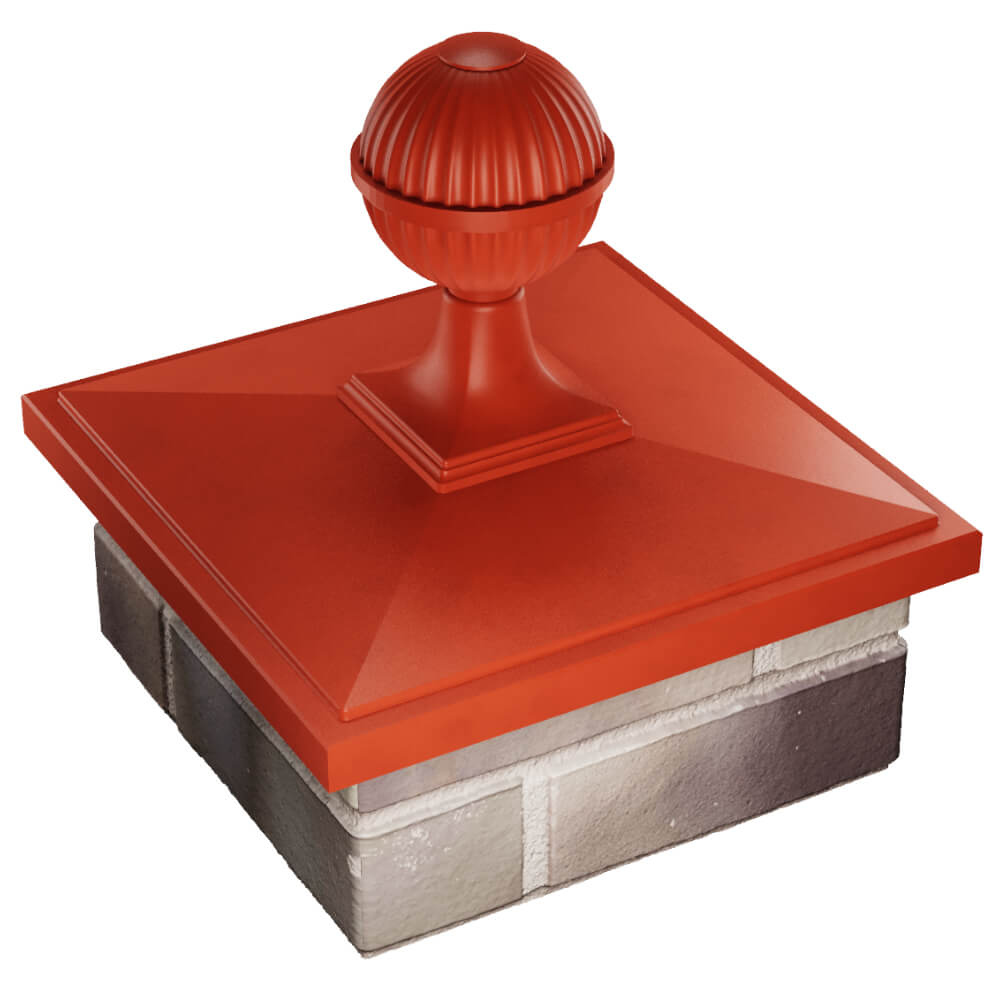 Колпак Zking БонаМоно Красный с шаром на столб 1.5х1.5 кирпича (385х385, 400х400мм) в сборе в Ставрополе фото