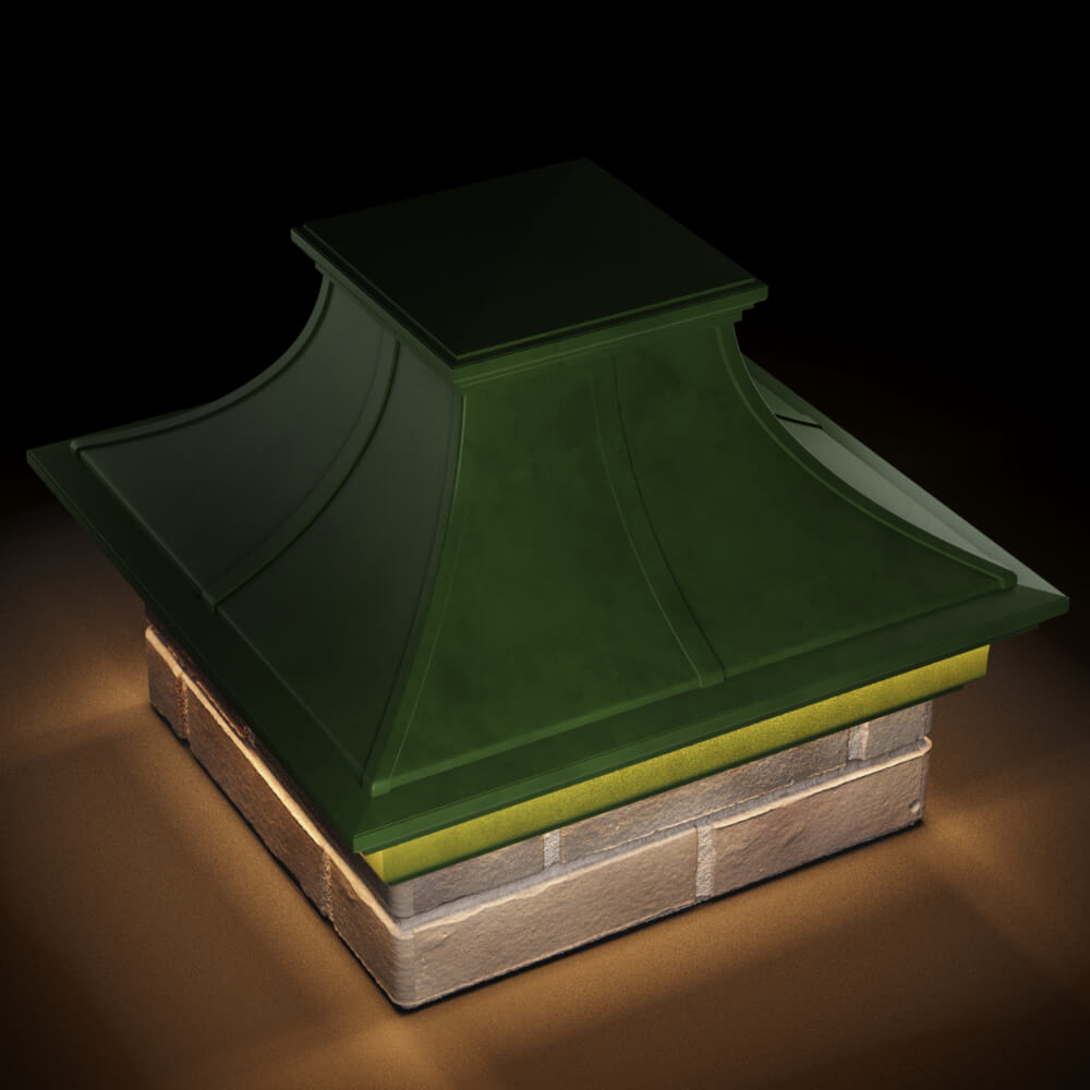 Колпак Zking Монблан Премиум Зеленый на столб 1.5х1.5 кирпича (385х385мм) с подсветкой в Ставрополе фото