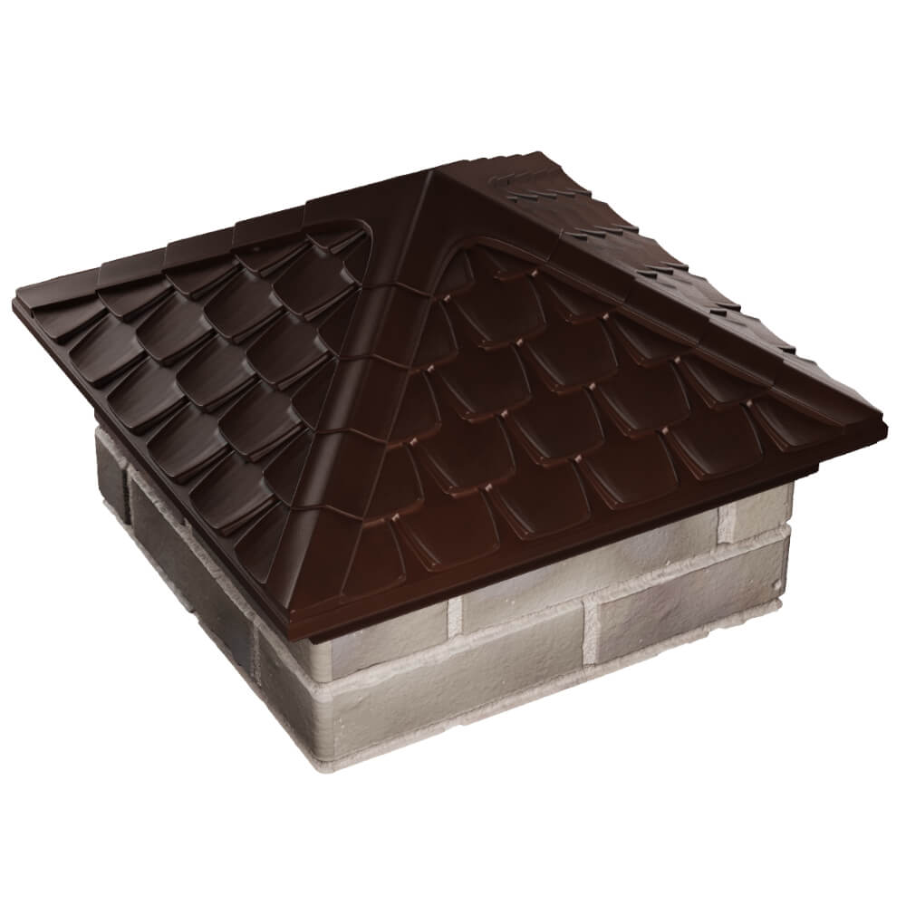 Колпак Zking Эльбрус Коричневый на столб 1.5х1.5 кирпича (385х385мм) в Ставрополе фото